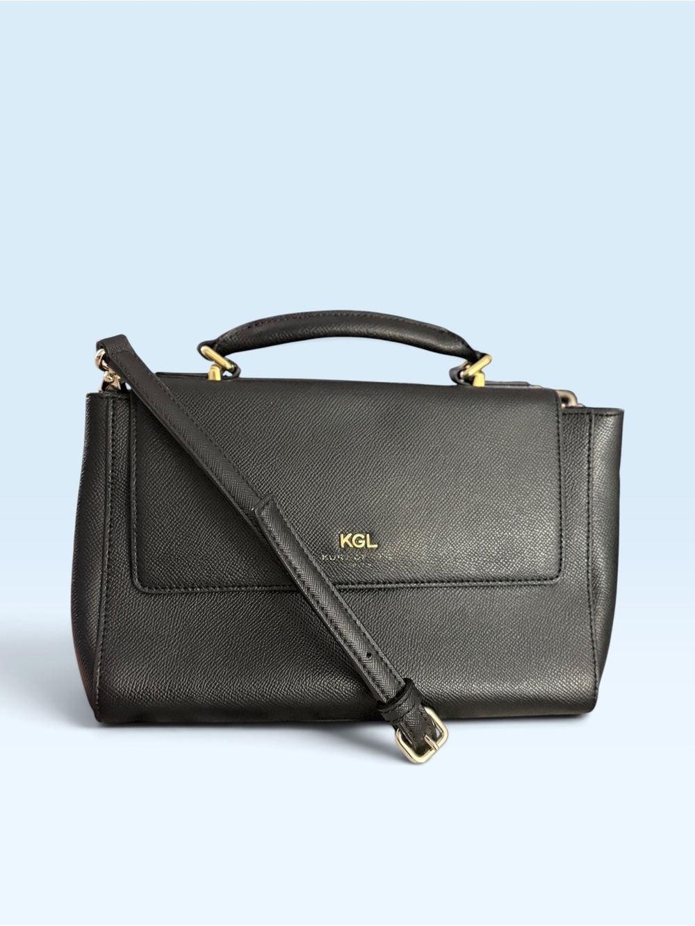 Kurt Geiger EUC Black Richmond Leather Top-Handle Satchel with Gold Hardware